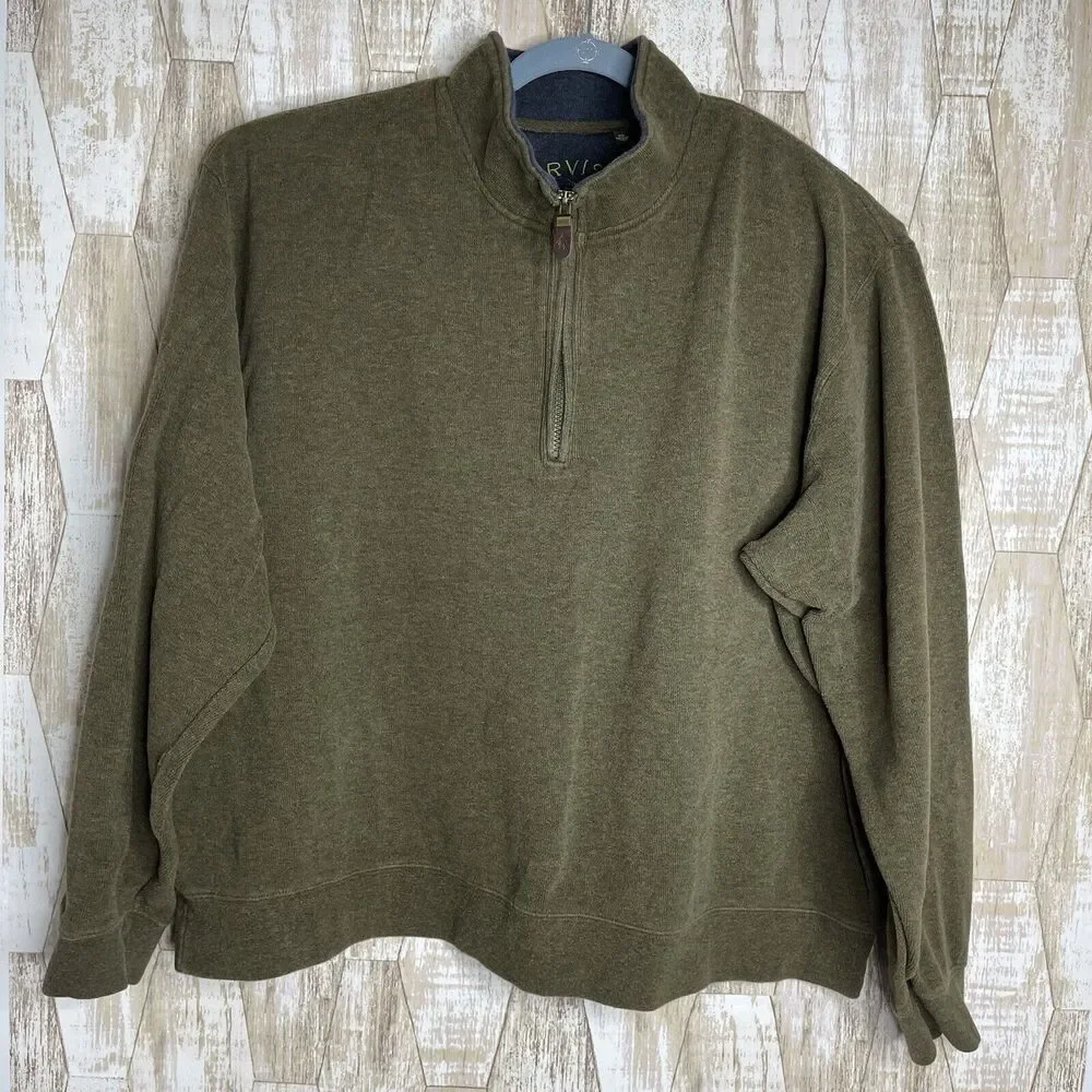 Orvis Mens XXL Vintage Quarter Zip Pullover Sweater Green Heavyweight Cotton‎